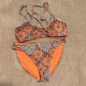 Indigo Rein Orange and Multicolor Bikini Set